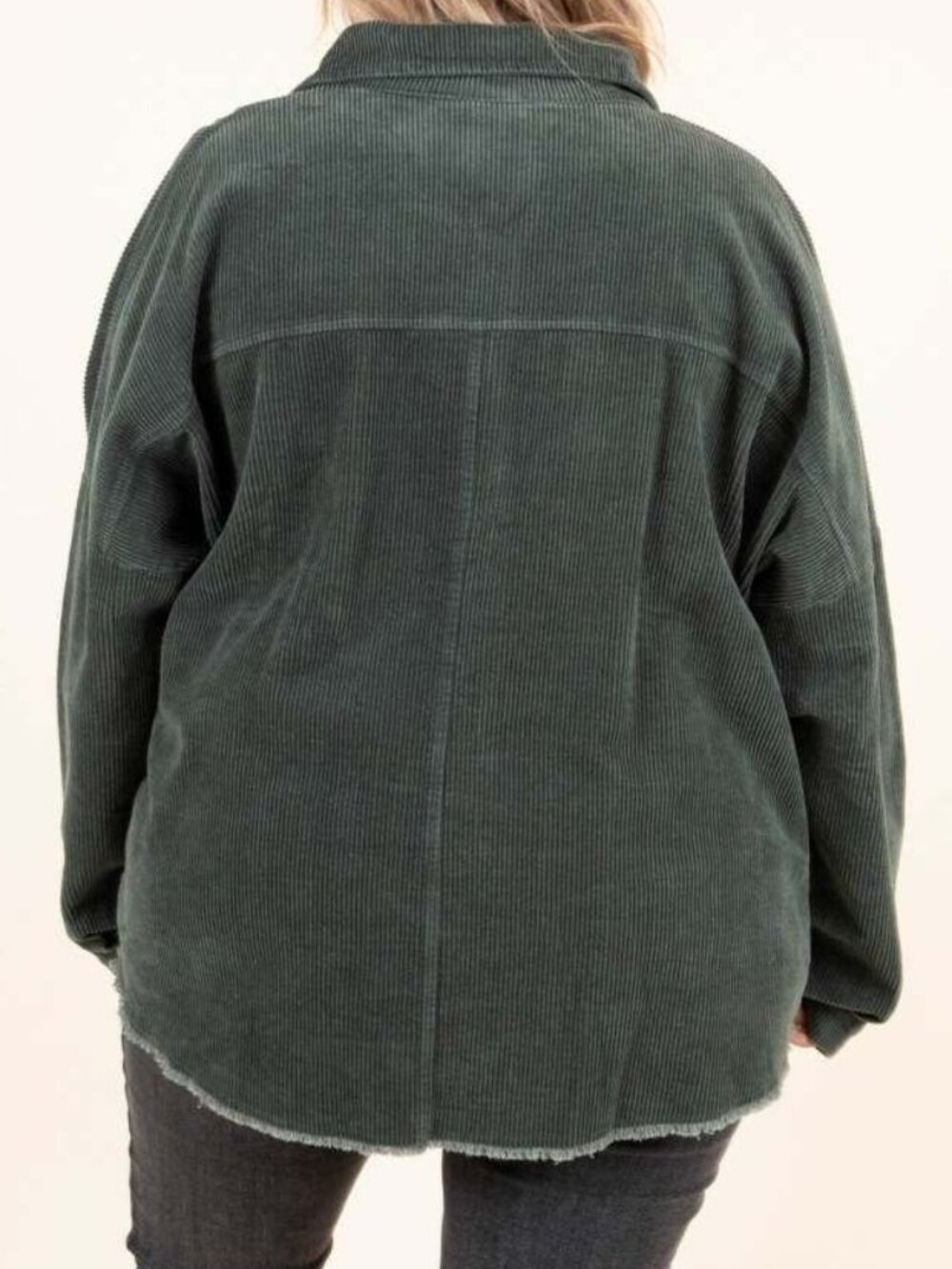 CHIC SOUL I Corduroy Button-Up Shacket, Olive Green - Picture 3 of 7